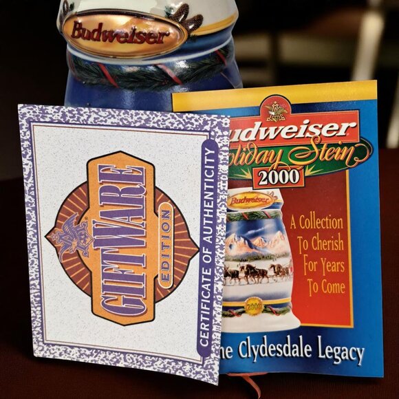 BUDWEISER 2000 Holiday STEIN Beer MUG "Holiday in the Mountains" in Box COA - Picture 3 of 13